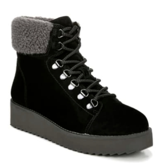 Sam Edelman Suede Shearling Platform Hiking Boot Black Sz 7.5 - Picture 1 of 8